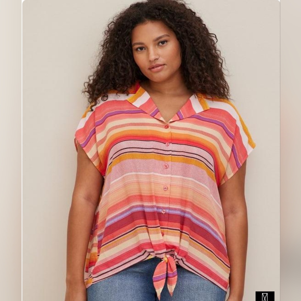 Torrid Challis Tie-Front Dolman Striped Top -‎ Size 2X